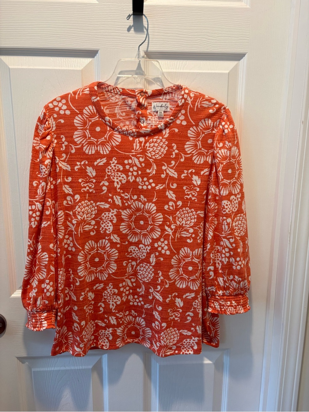 Wonderly Orange Floral Long-Sleeve Puff-Sleeve Tee